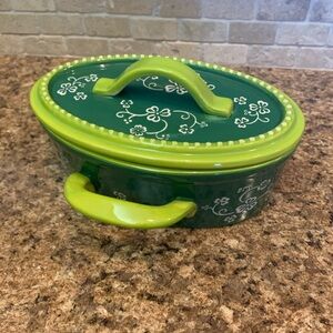 Green Floral Ceramic Casserole Dish